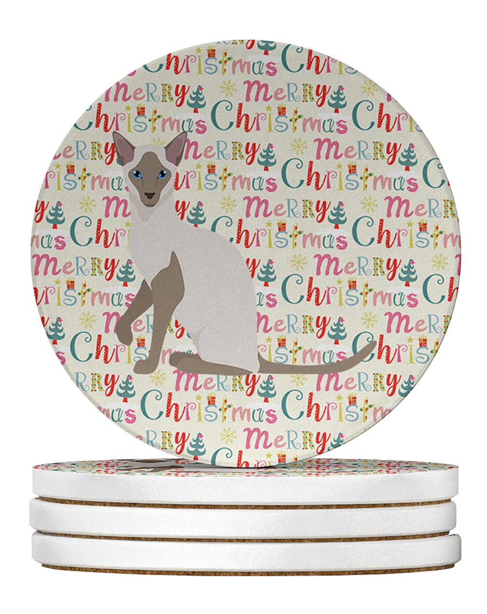 Siamese Modern Cat Christmas Large Sandstone Coasters Pack of 4