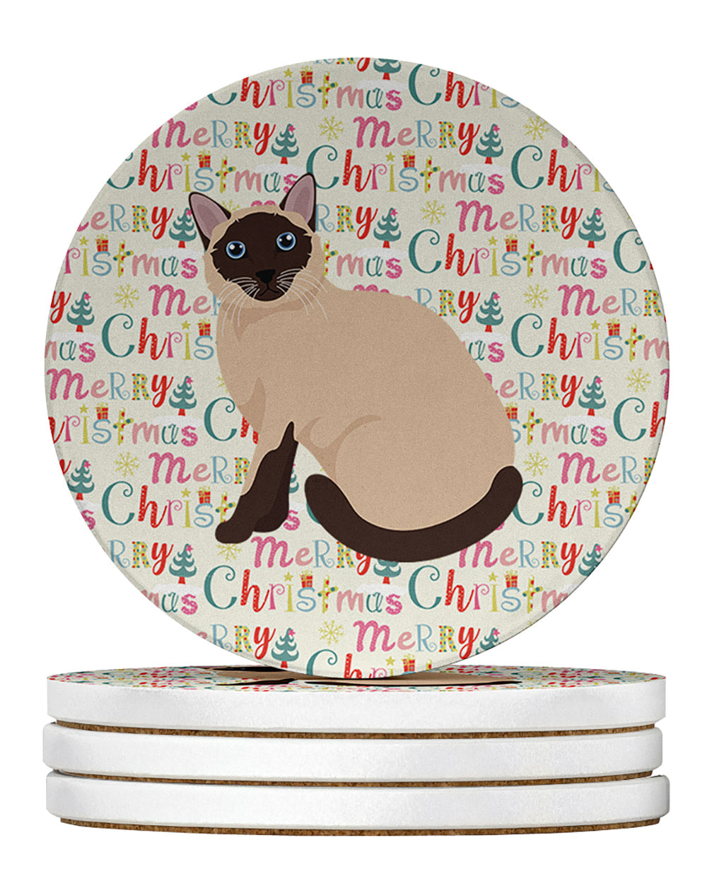Siamese Traditional Cat Christmas Large Sandstone Coasters Pack of 4