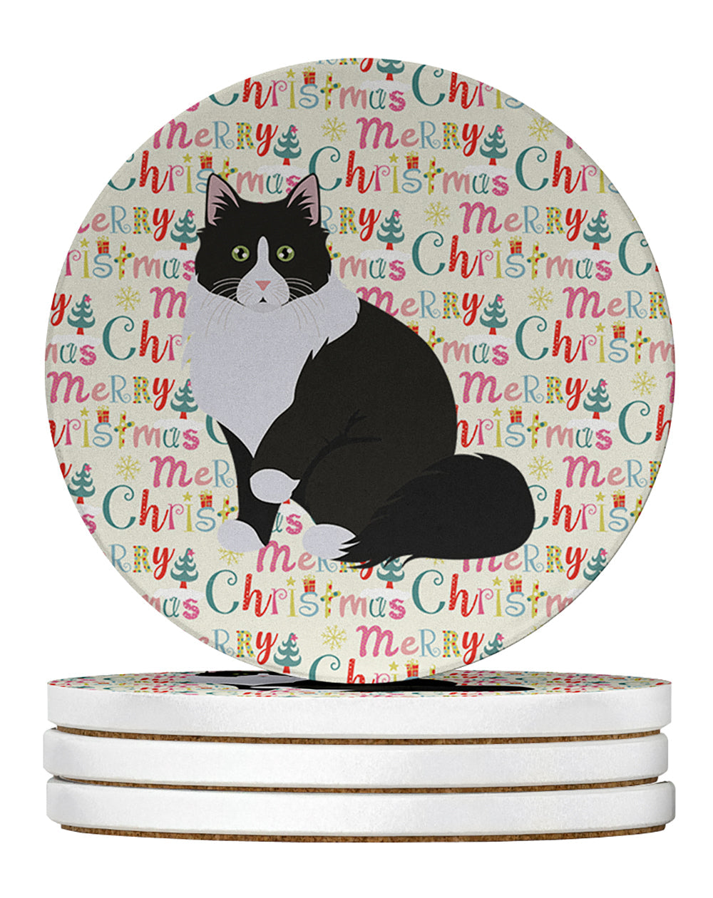 Siberian Forest Cat Christmas Large Sandstone Coasters Pack of 4