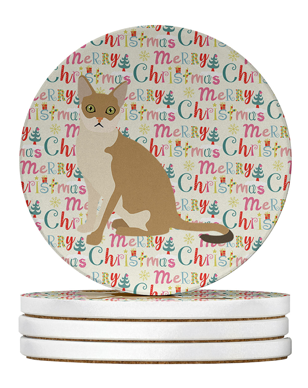 Singapura Cat Christmas Large Sandstone Coasters Pack of 4