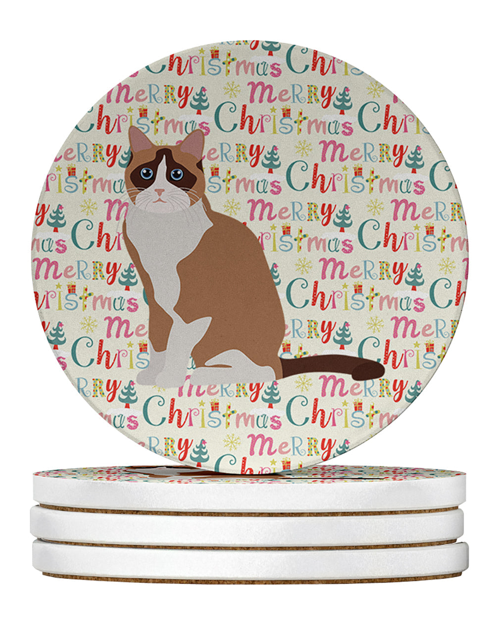Snowshoe #2 Cat Christmas Large Sandstone Coasters Pack of 4