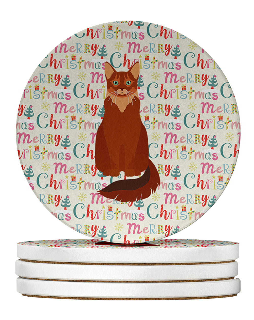Somali Cat Christmas Large Sandstone Coasters Pack of 4