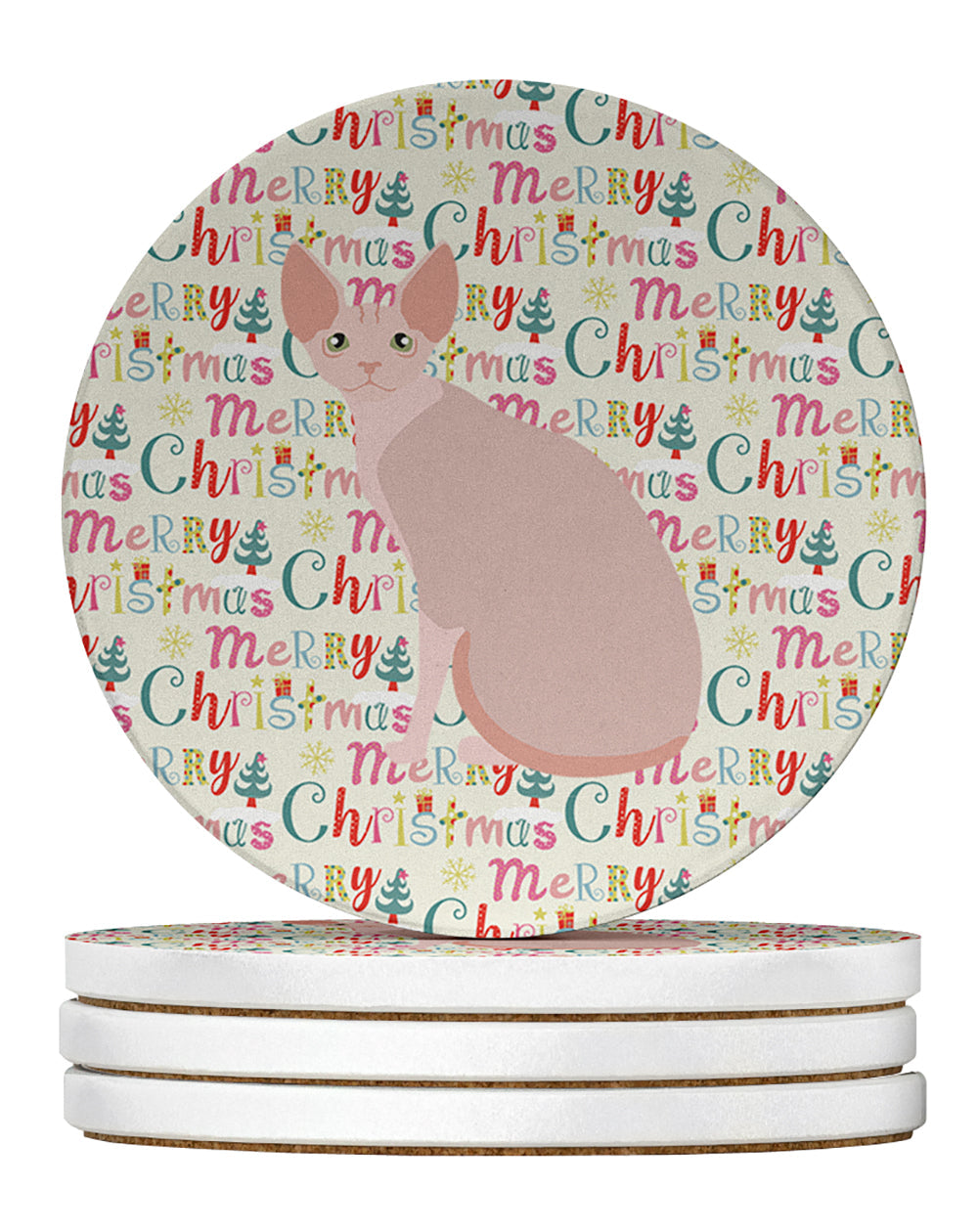 Sphynx #2 Cat Christmas Large Sandstone Coasters Pack of 4