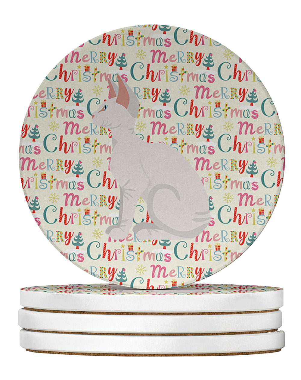 Sphynx #3 Cat Christmas Large Sandstone Coasters Pack of 4