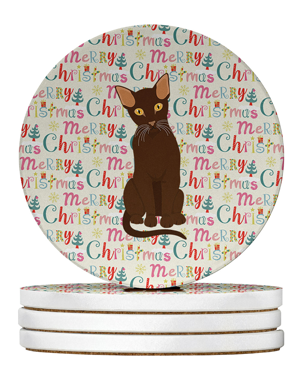 Suphalak Cat Christmas Large Sandstone Coasters Pack of 4