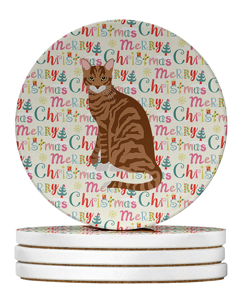 Toyger Cat Christmas Large Sandstone Coasters Pack of 4