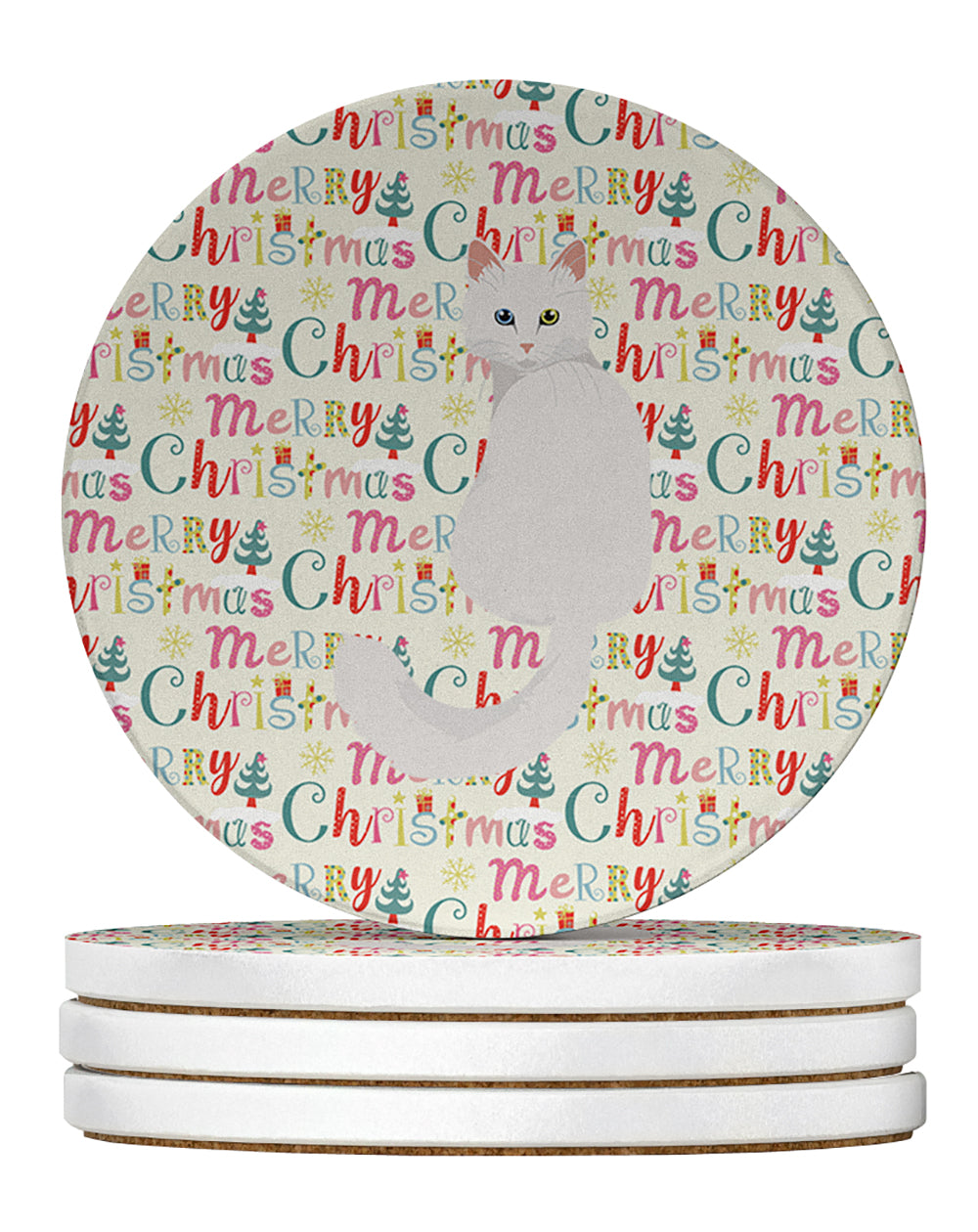 Turkish Angora Cat Christmas Large Sandstone Coasters Pack of 4