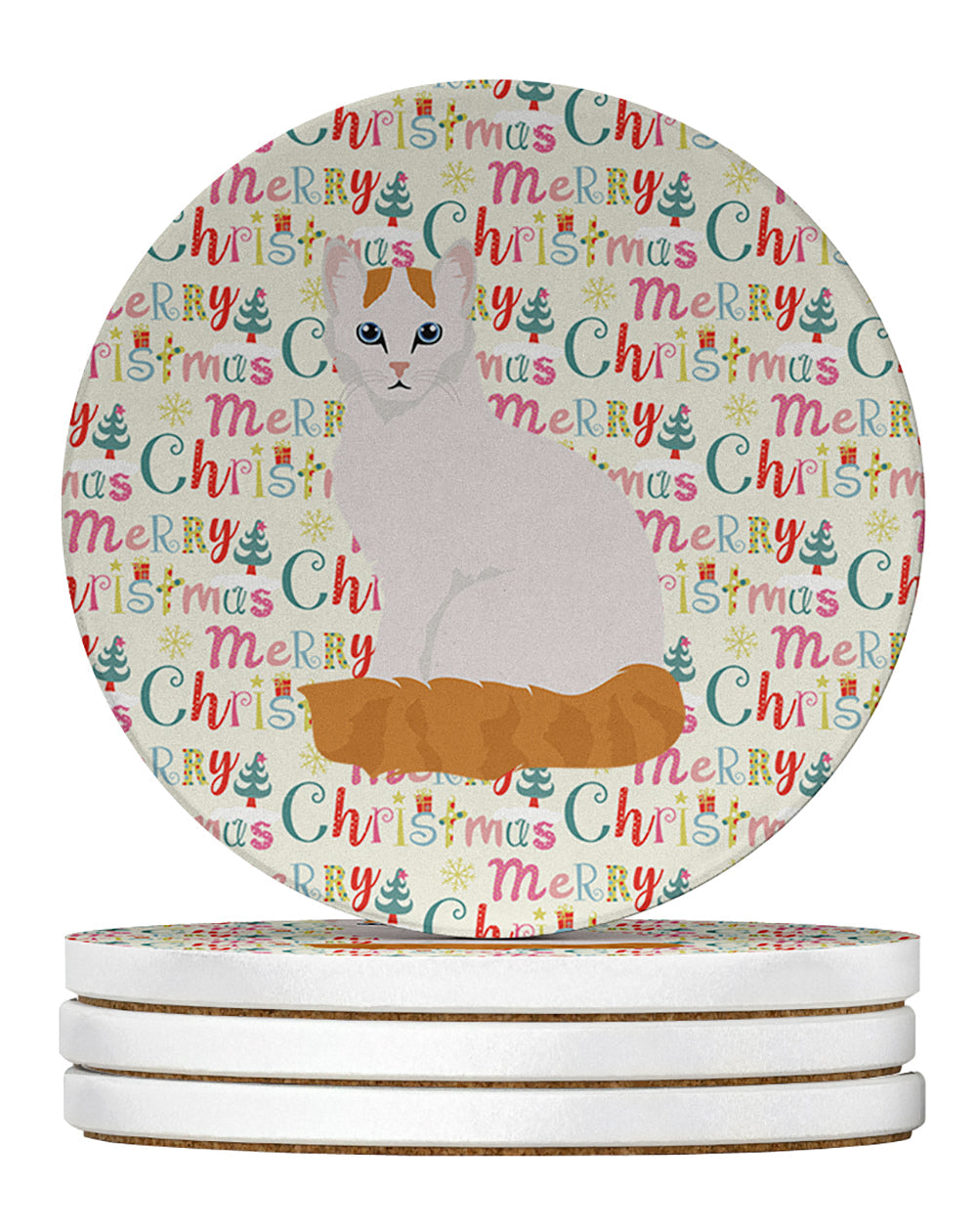 Turkish Van Cat Christmas Large Sandstone Coasters Pack of 4