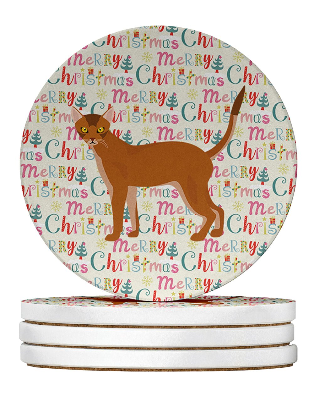 Red Abyssinian Cat Christmas Large Sandstone Coasters Pack of 4