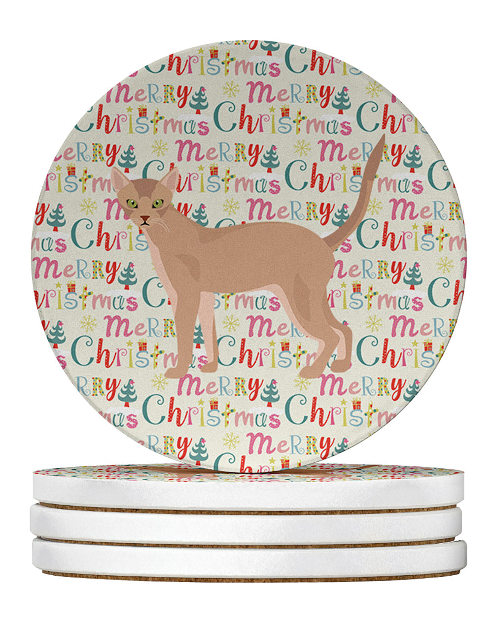 Fawn Abyssinian Cat Christmas Large Sandstone Coasters Pack of 4
