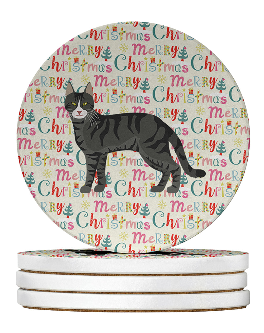 Tricolour Aegean Cat Christmas Large Sandstone Coasters Pack of 4
