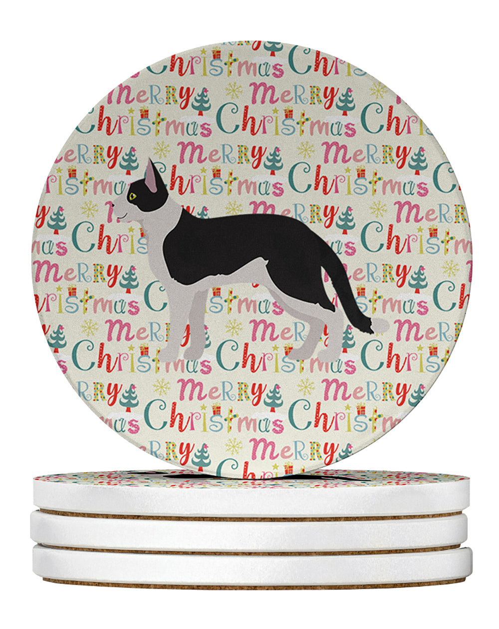 Bicolour Aegean Cat Christmas Large Sandstone Coasters Pack of 4