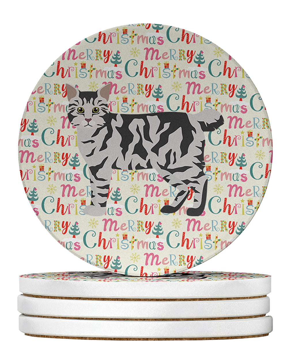 American Bobtail #1 Cat Christmas Large Sandstone Coasters Pack of 4