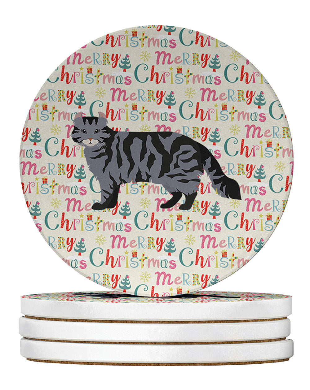 American Curl #1 Cat Christmas Large Sandstone Coasters Pack of 4