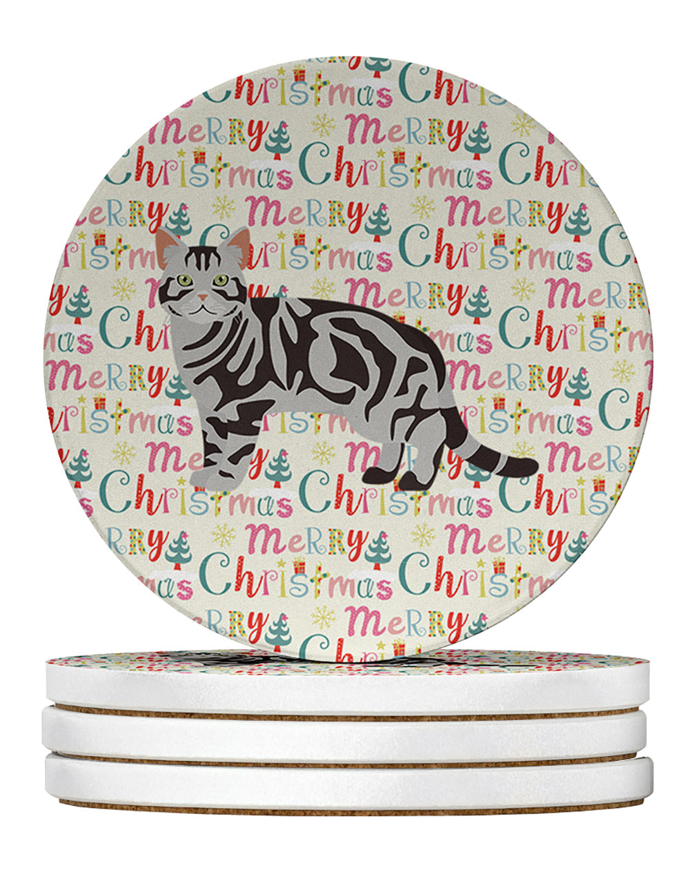 American Shorthair #1 Cat Christmas Large Sandstone Coasters Pack of 4