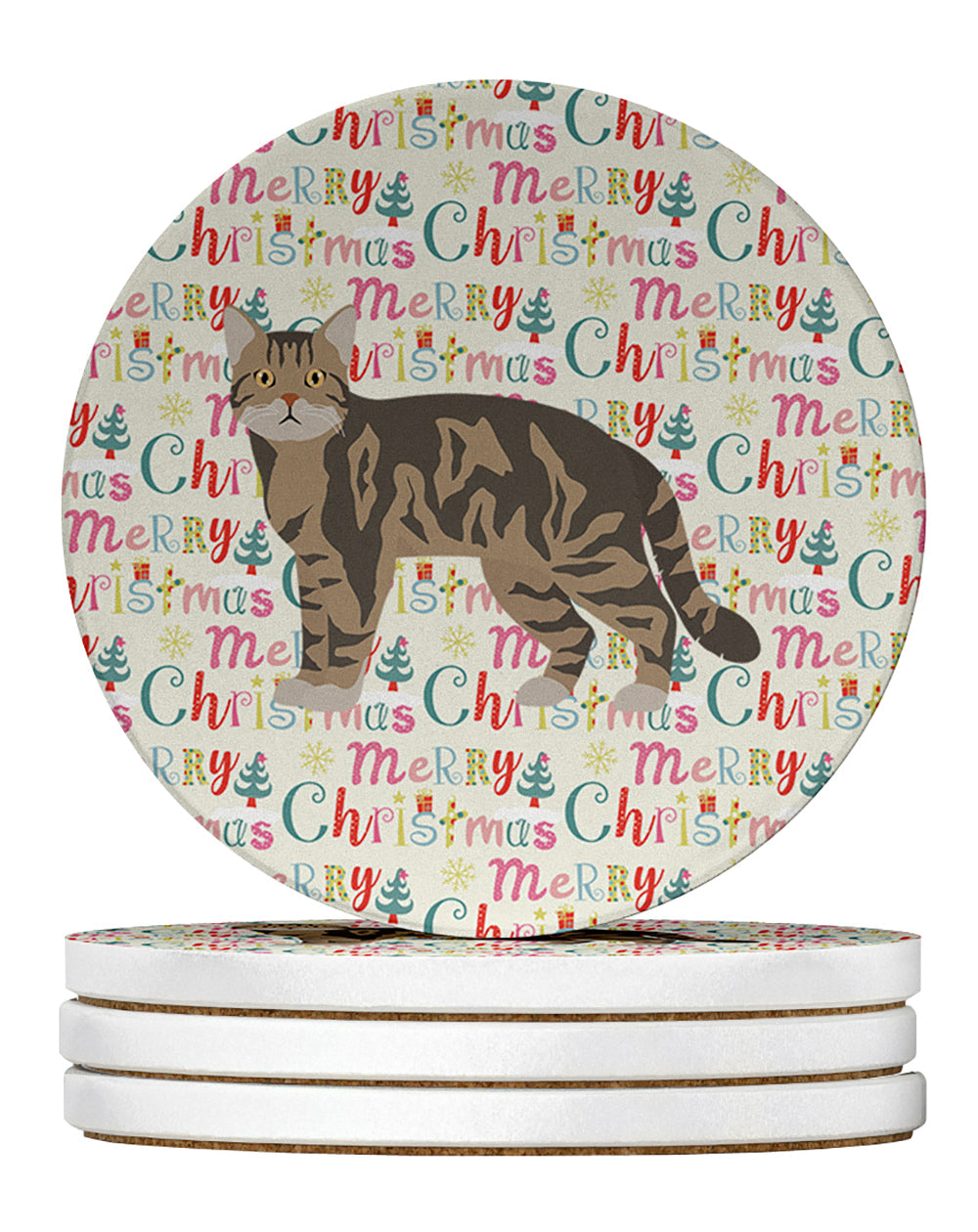 American Wirehair #1 Cat Christmas Large Sandstone Coasters Pack of 4