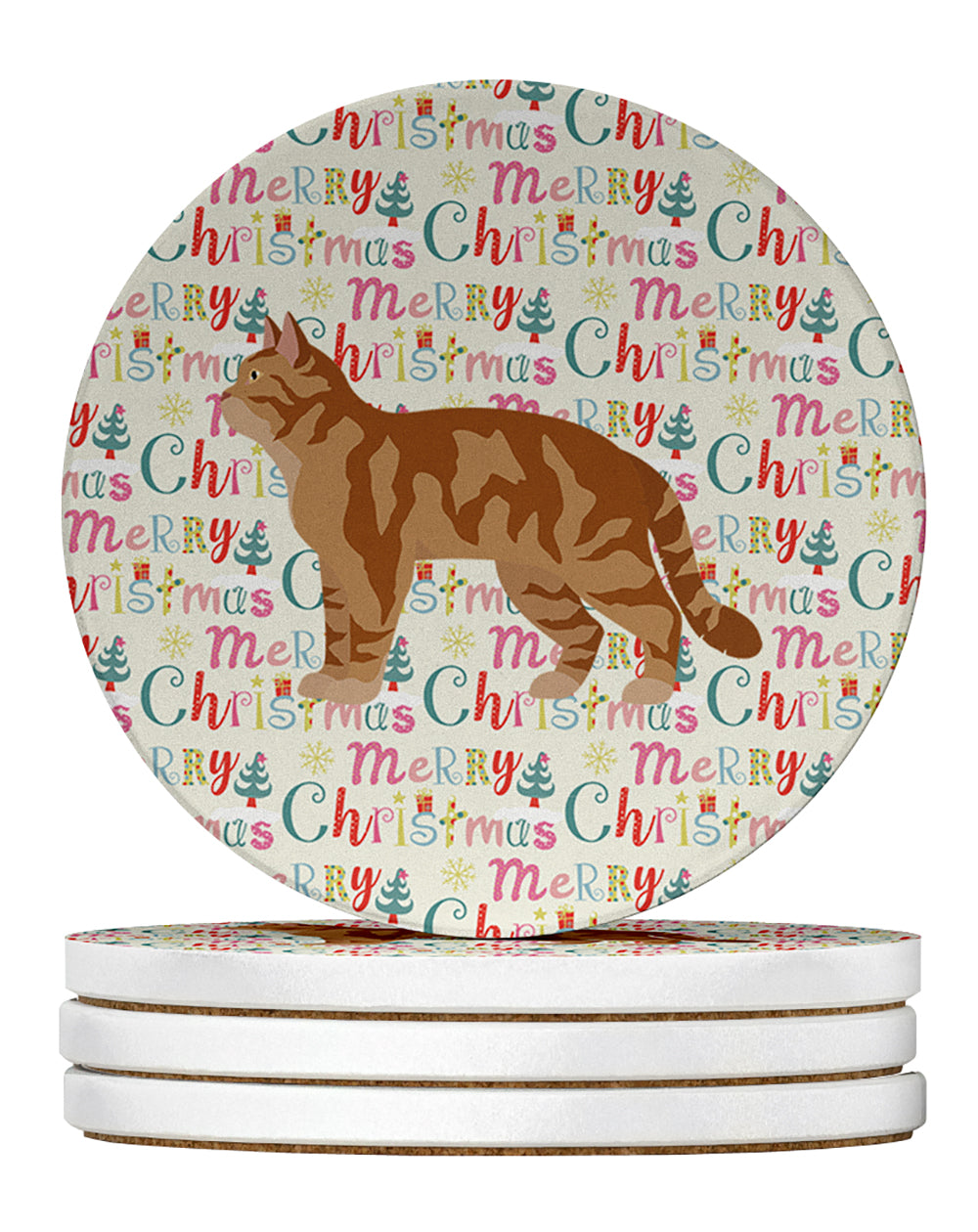 American Wirehair #2 Cat Christmas Large Sandstone Coasters Pack of 4