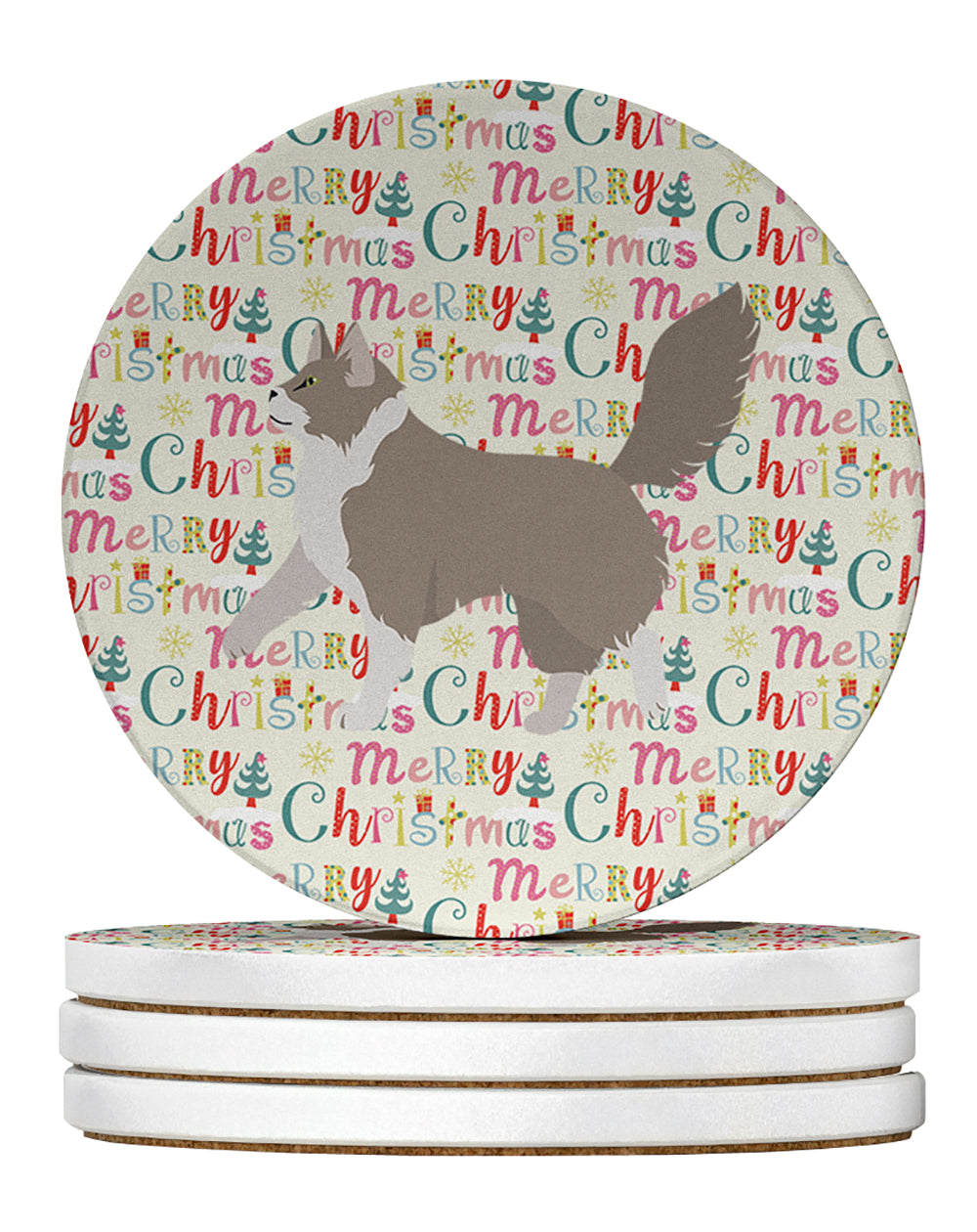Asian Semi Longhaired Cat Christmas Large Sandstone Coasters Pack of 4