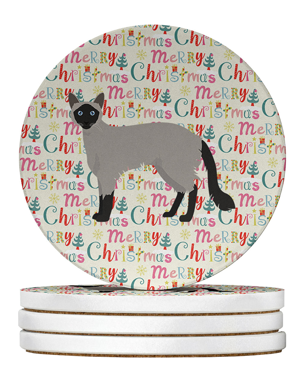 Balinese #1 Cat Christmas Large Sandstone Coasters Pack of 4