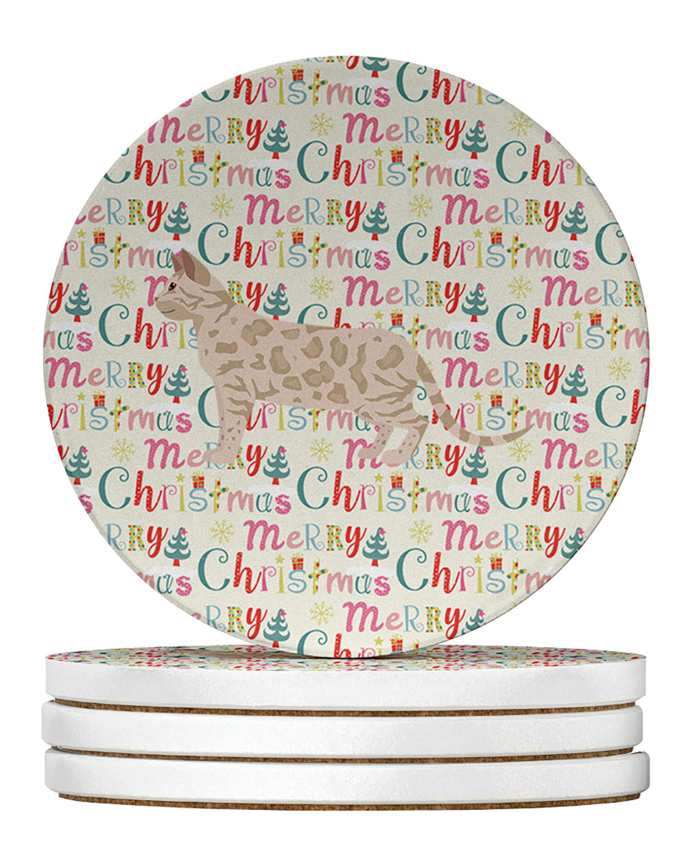 Bengal #1 Cat Christmas Large Sandstone Coasters Pack of 4