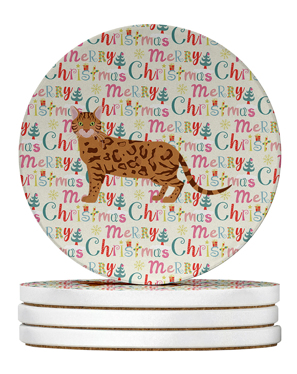 Bengal #2 Cat Christmas Large Sandstone Coasters Pack of 4