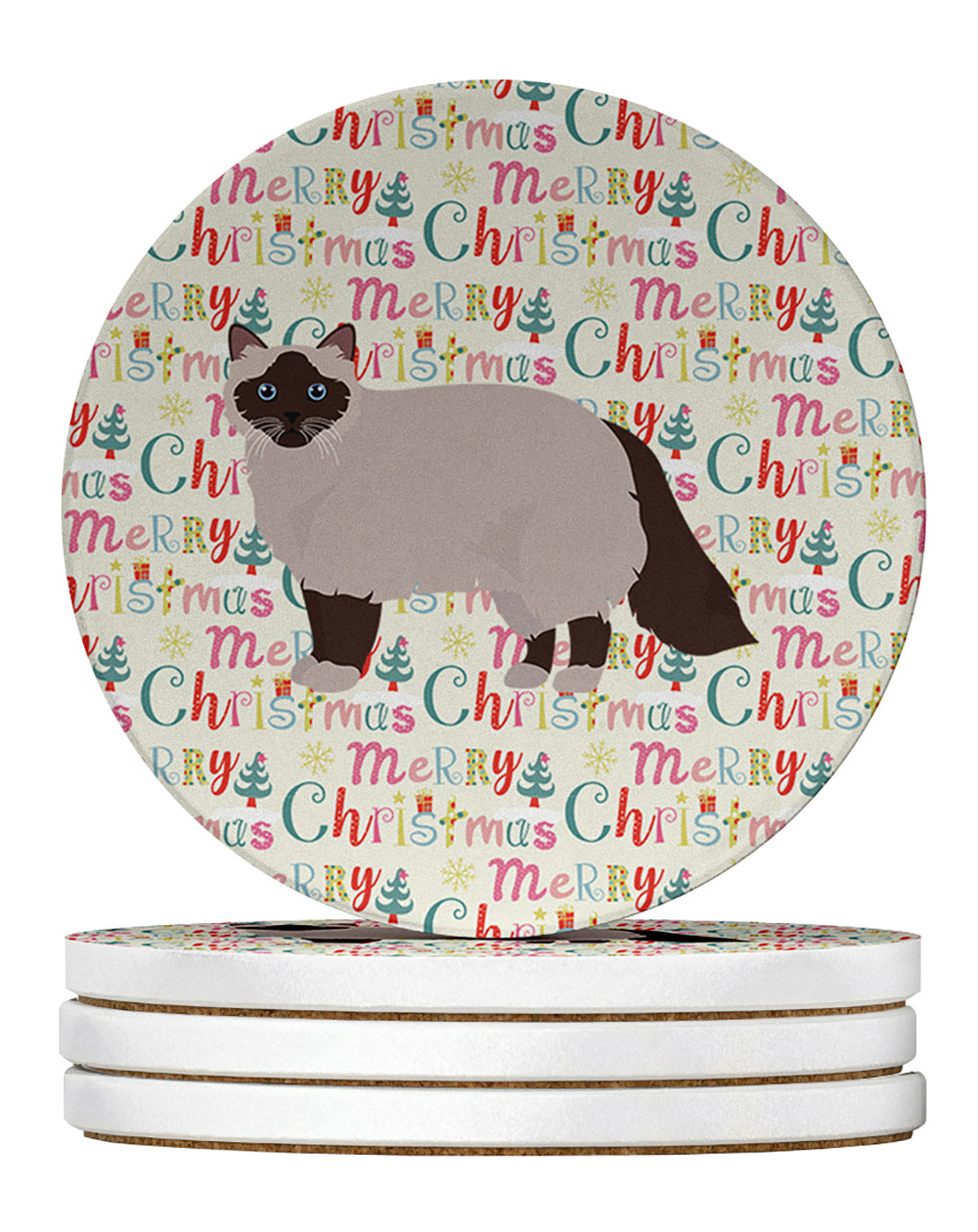 Birman Cat Christmas Large Sandstone Coasters Pack of 4