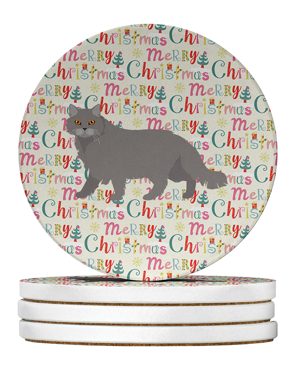 British Longhair Cat Christmas Large Sandstone Coasters Pack of 4