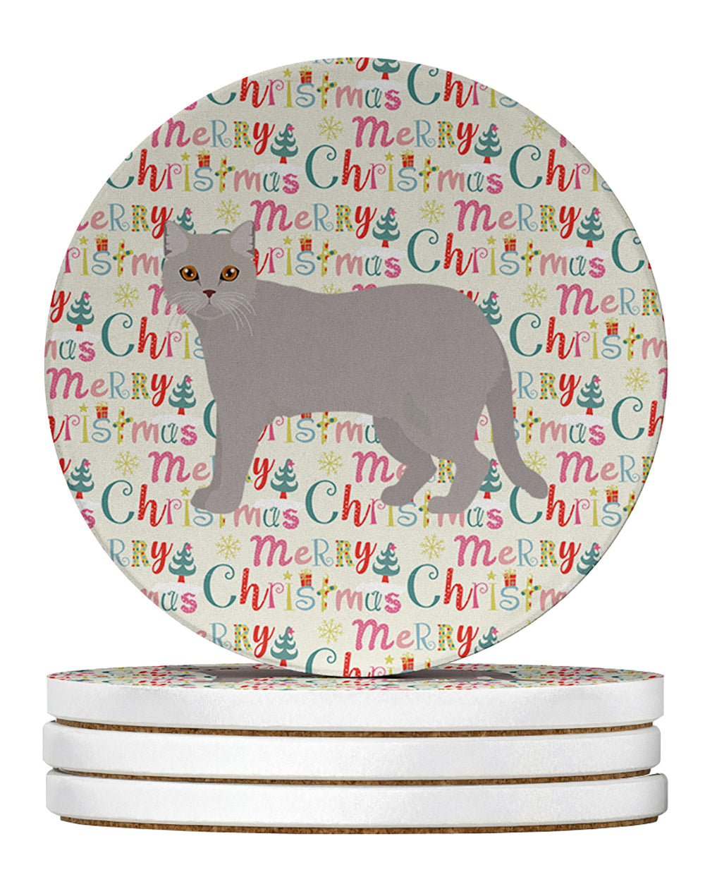 British Semi Longhair Cat Christmas Large Sandstone Coasters Pack of 4