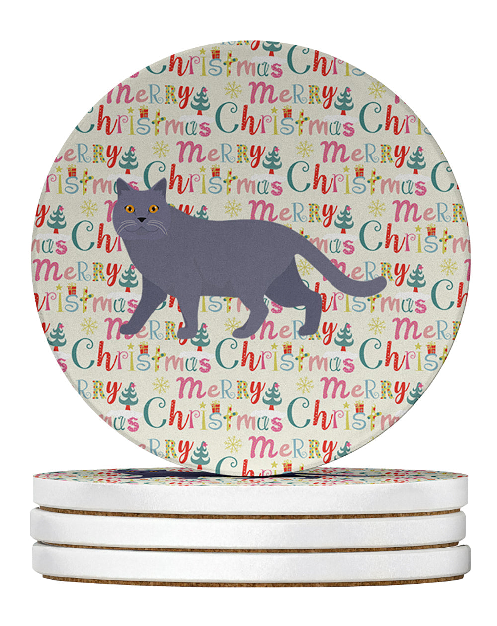 British Shorthair #1 Cat Christmas Large Sandstone Coasters Pack of 4