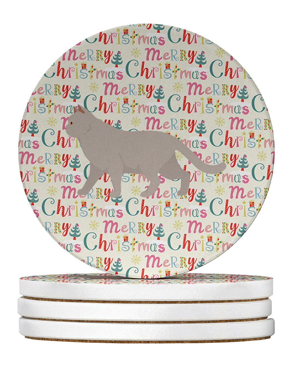 British Shorthair #2 Cat Christmas Large Sandstone Coasters Pack of 4