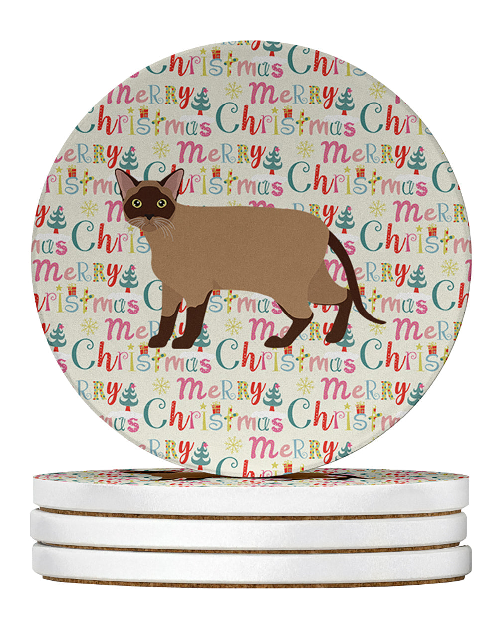 Burmese Cat Christmas Large Sandstone Coasters Pack of 4
