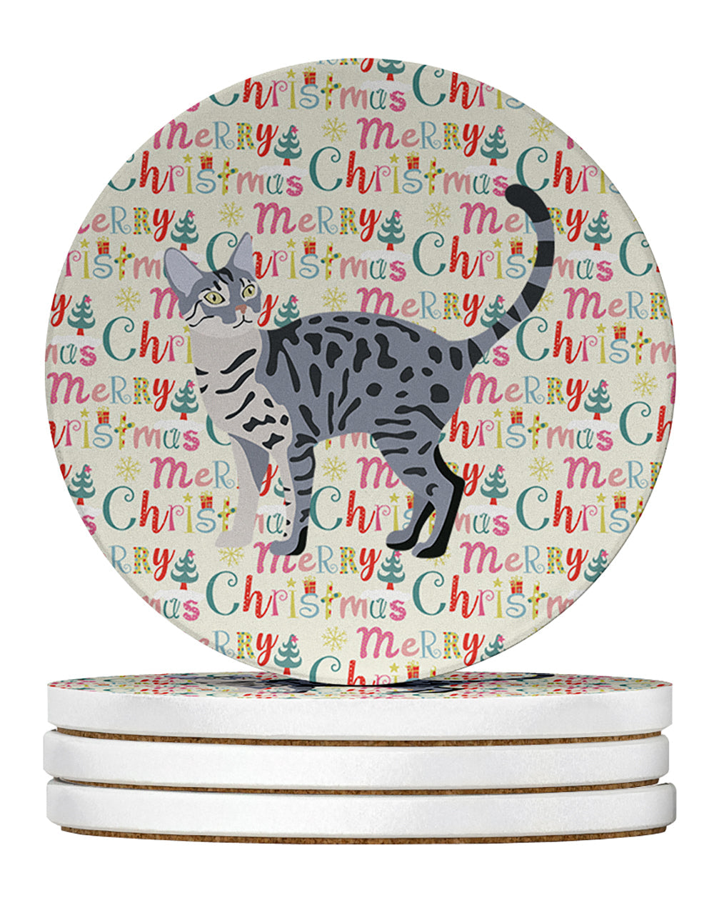 California Spangled #1 Cat Christmas Large Sandstone Coasters Pack of 4