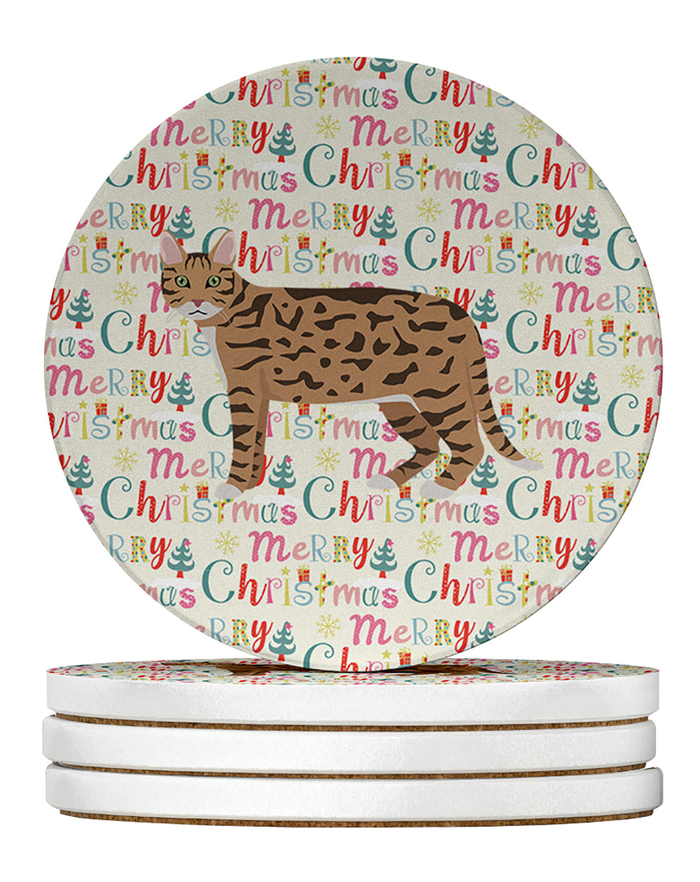 California Spangled #2 Cat Christmas Large Sandstone Coasters Pack of 4