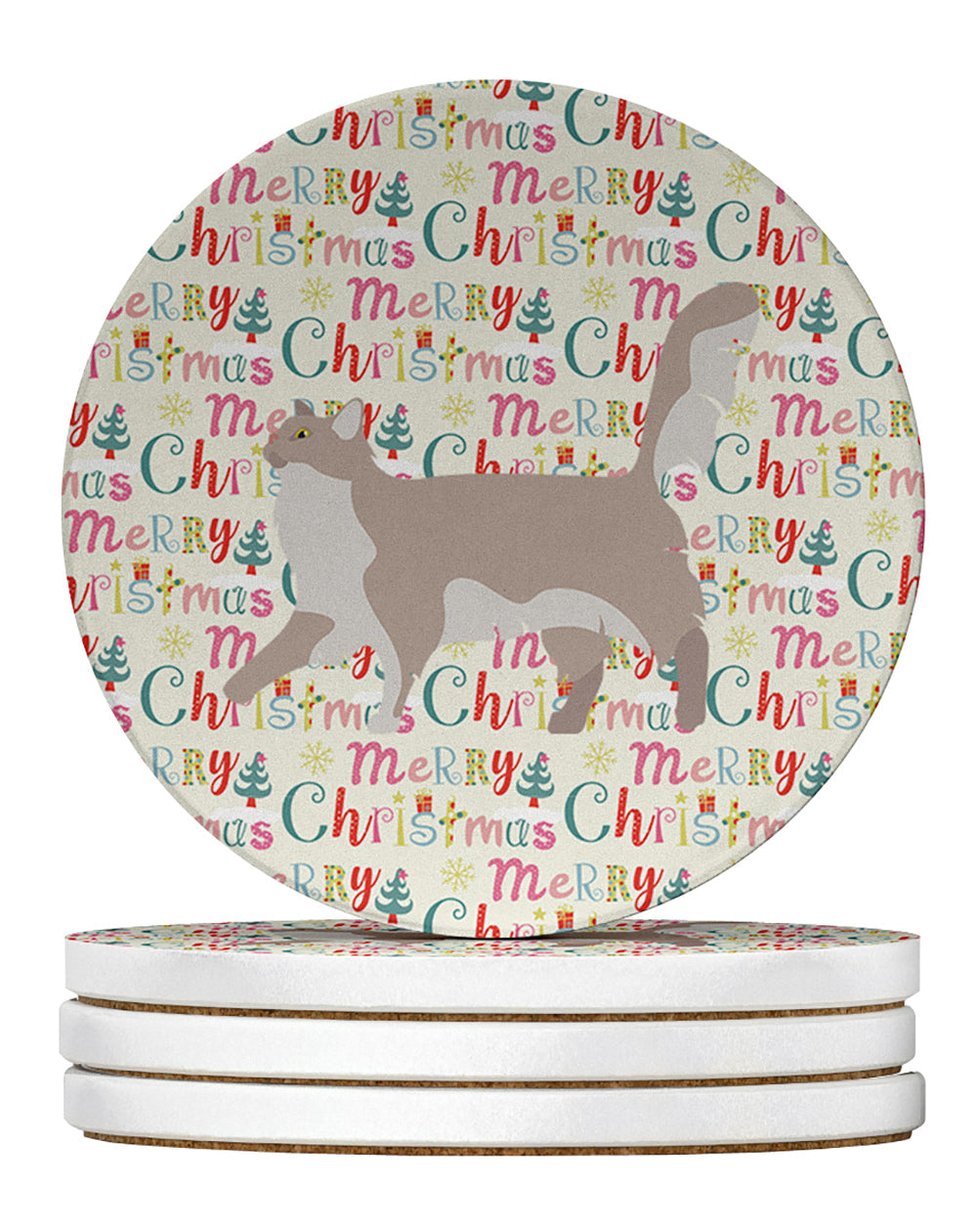 Chantilly Tiffany Cat Christmas Large Sandstone Coasters Pack of 4