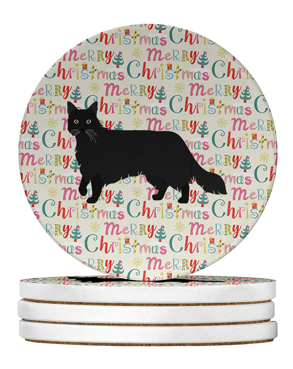 Black Chantilly Tiffany Cat Christmas Large Sandstone Coasters Pack of 4
