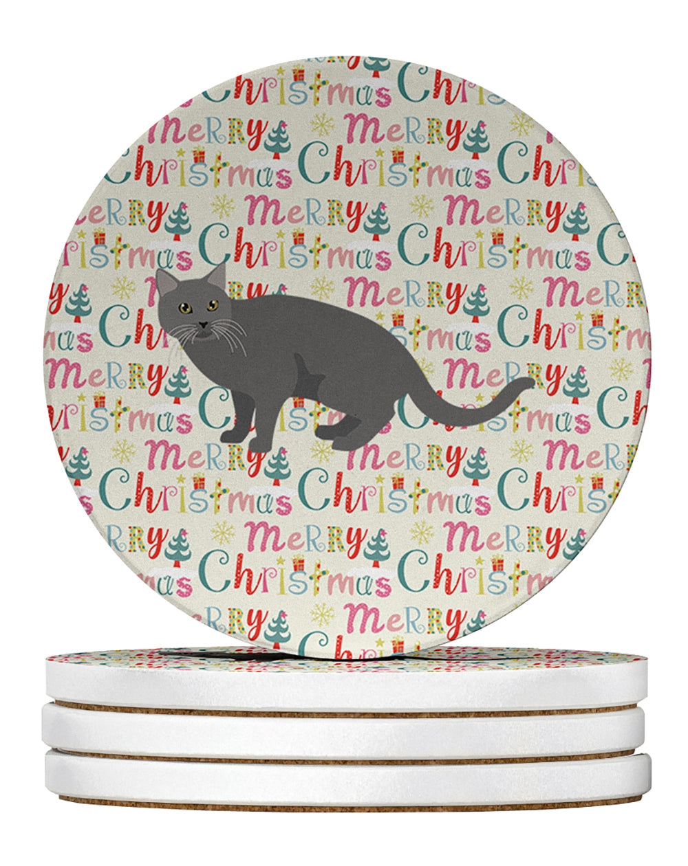 Chartreux #1 Cat Christmas Large Sandstone Coasters Pack of 4