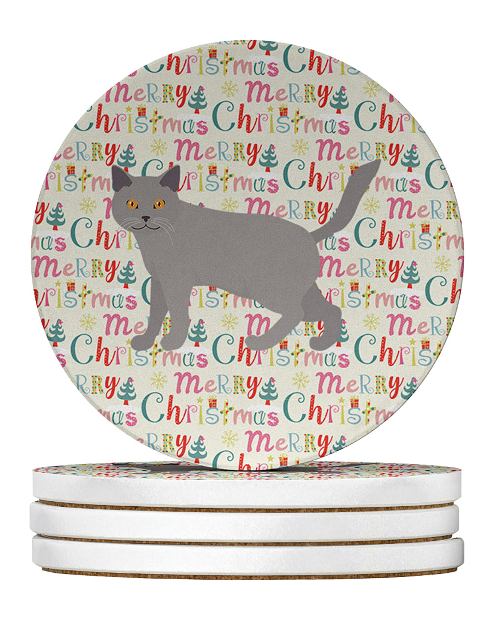 Chartreux #2 Cat Christmas Large Sandstone Coasters Pack of 4