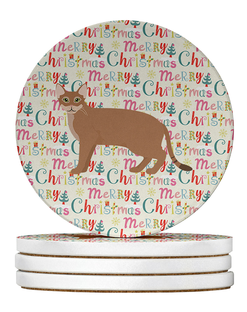 Chausie Cat Christmas Large Sandstone Coasters Pack of 4