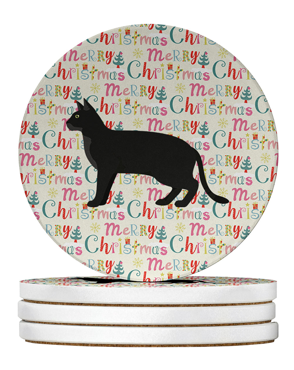 Chausie Black Cat Christmas Large Sandstone Coasters Pack of 4