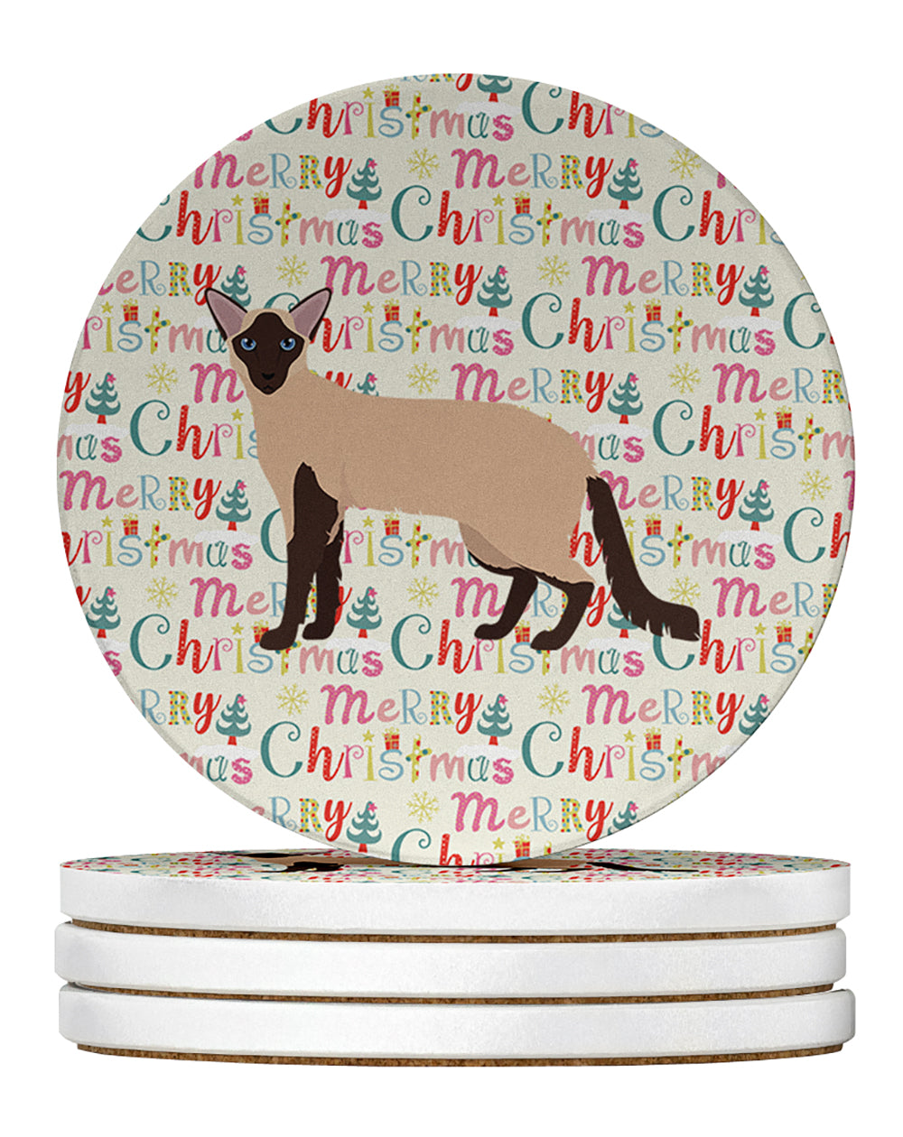 Colorpoint Longhair Cat Christmas Large Sandstone Coasters Pack of 4