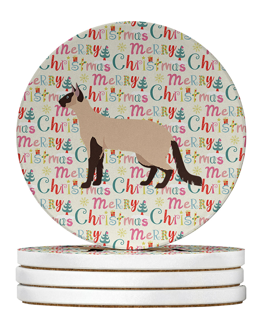 Colorpoint Longhair #3 Cat Christmas Large Sandstone Coasters Pack of 4