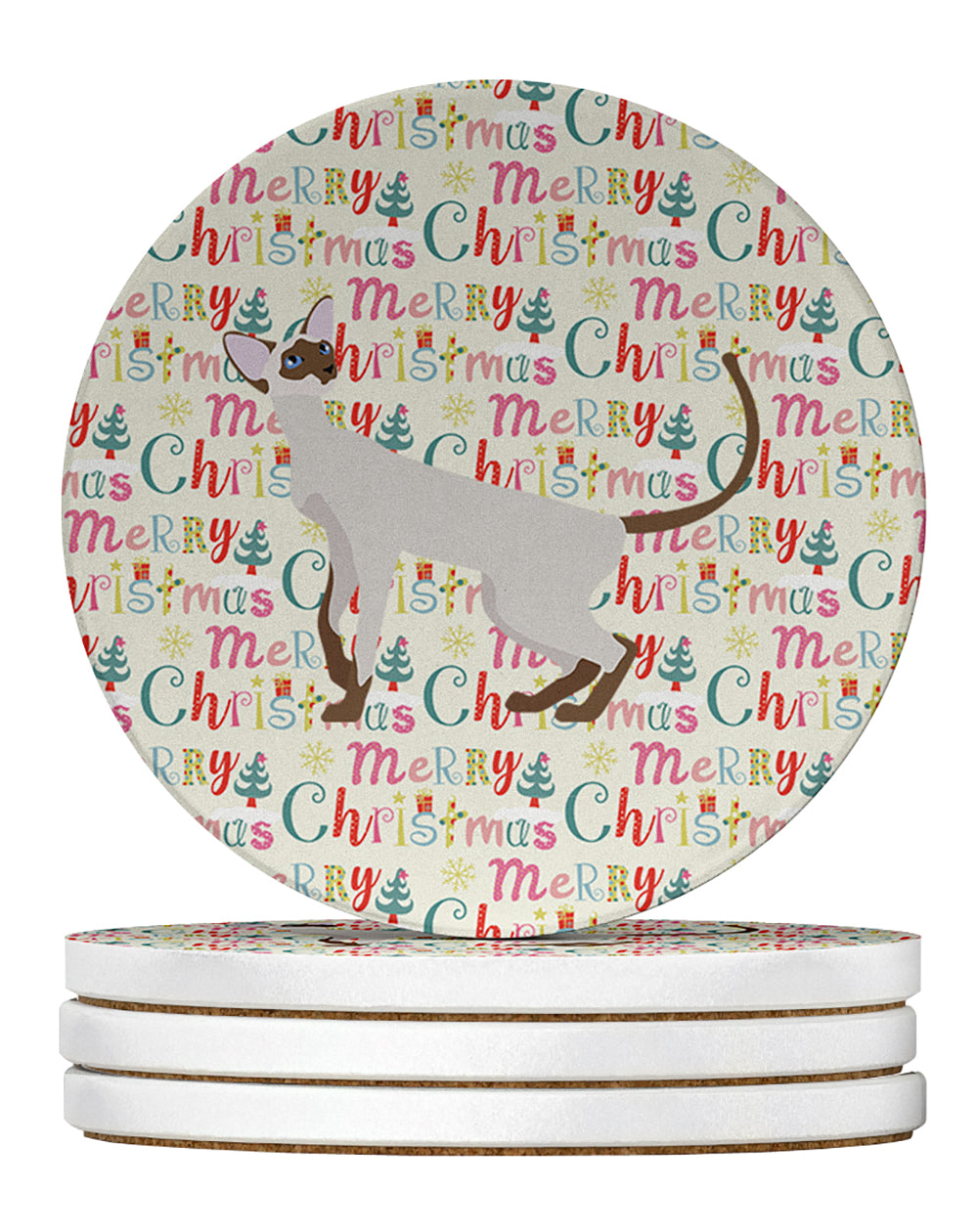Colorpoint Shorthair Cat Christmas Large Sandstone Coasters Pack of 4