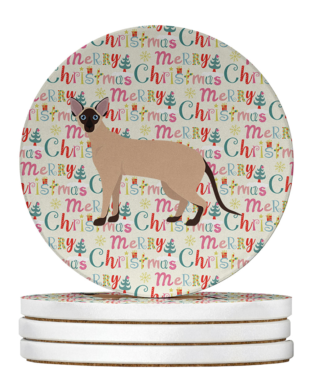 Colorpoint Shorthair #2 Cat Christmas Large Sandstone Coasters Pack of 4