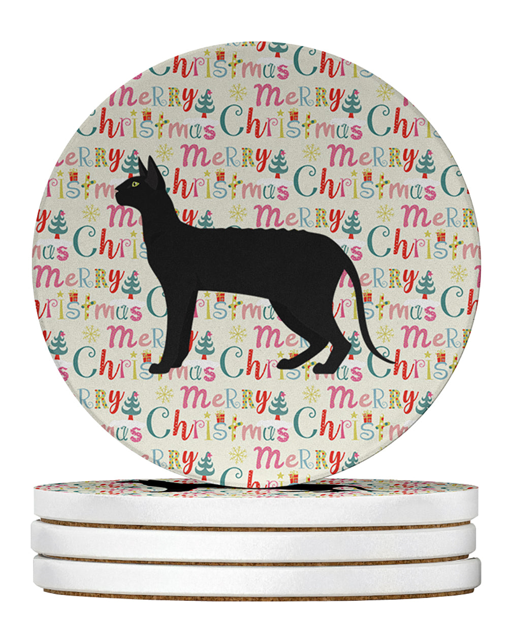 Black Cornish Rex Cat Christmas Large Sandstone Coasters Pack of 4