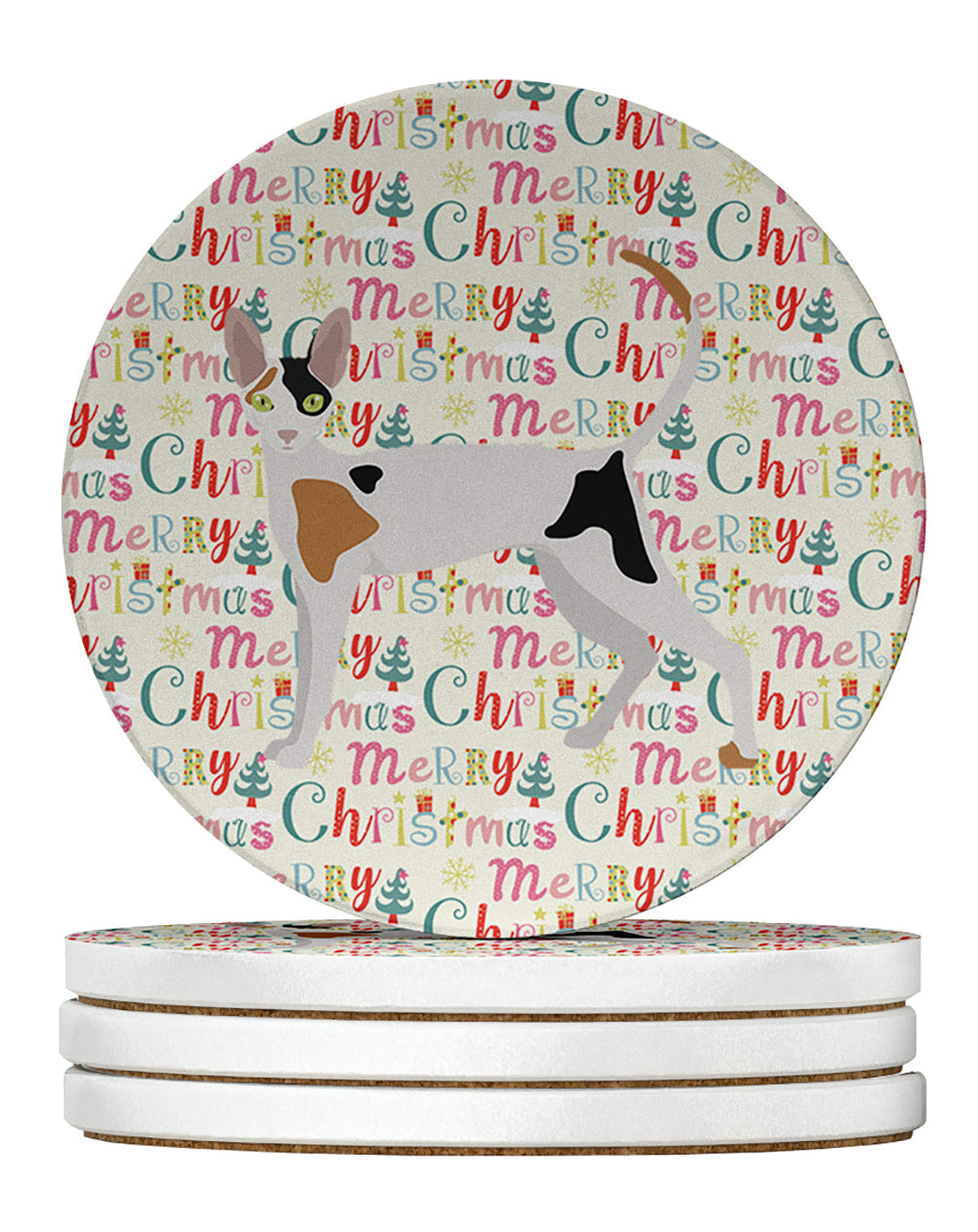 Cornish Rex Cat Christmas Large Sandstone Coasters Pack of 4