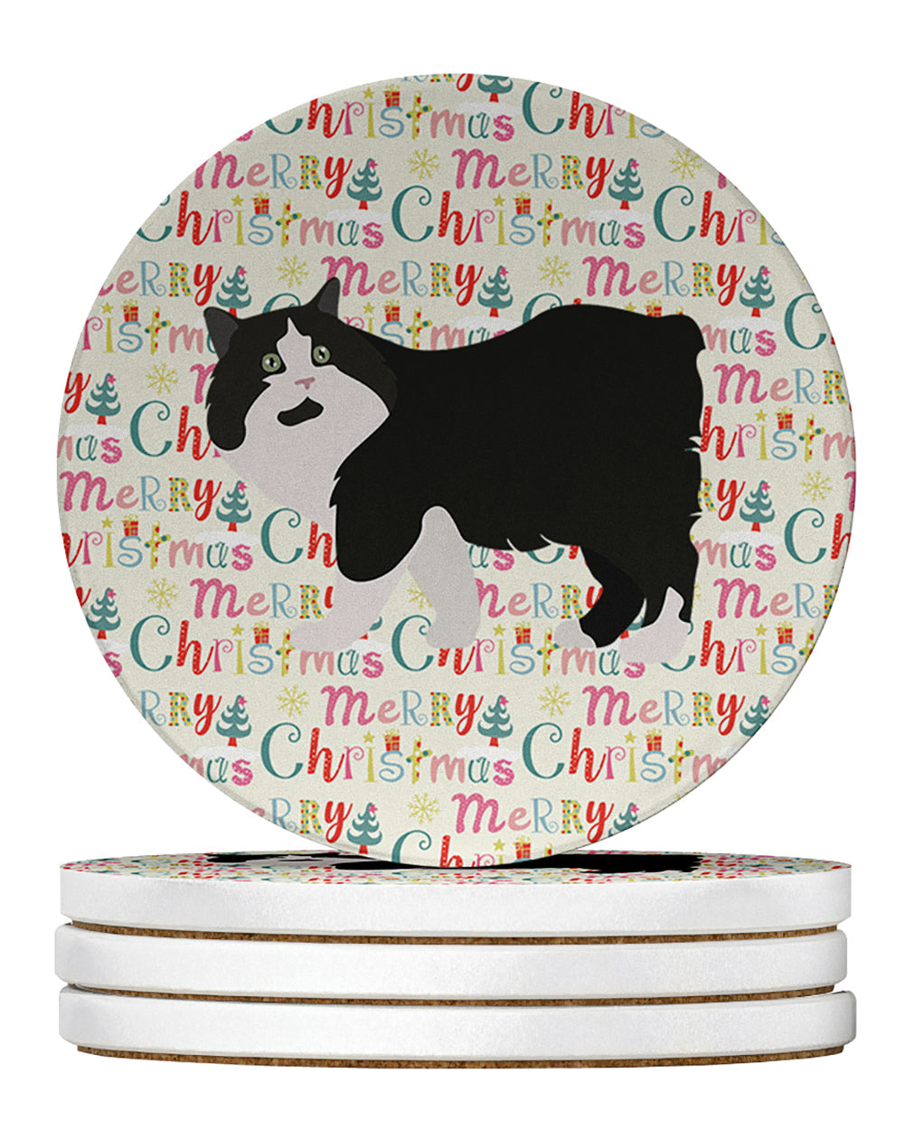 Cymric Cat Christmas Large Sandstone Coasters Pack of 4
