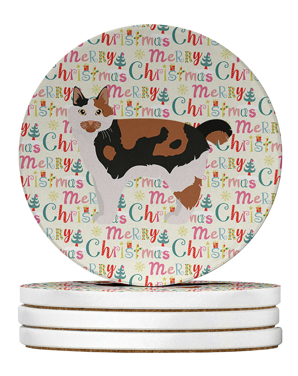 Cymric #2 Cat Christmas Large Sandstone Coasters Pack of 4