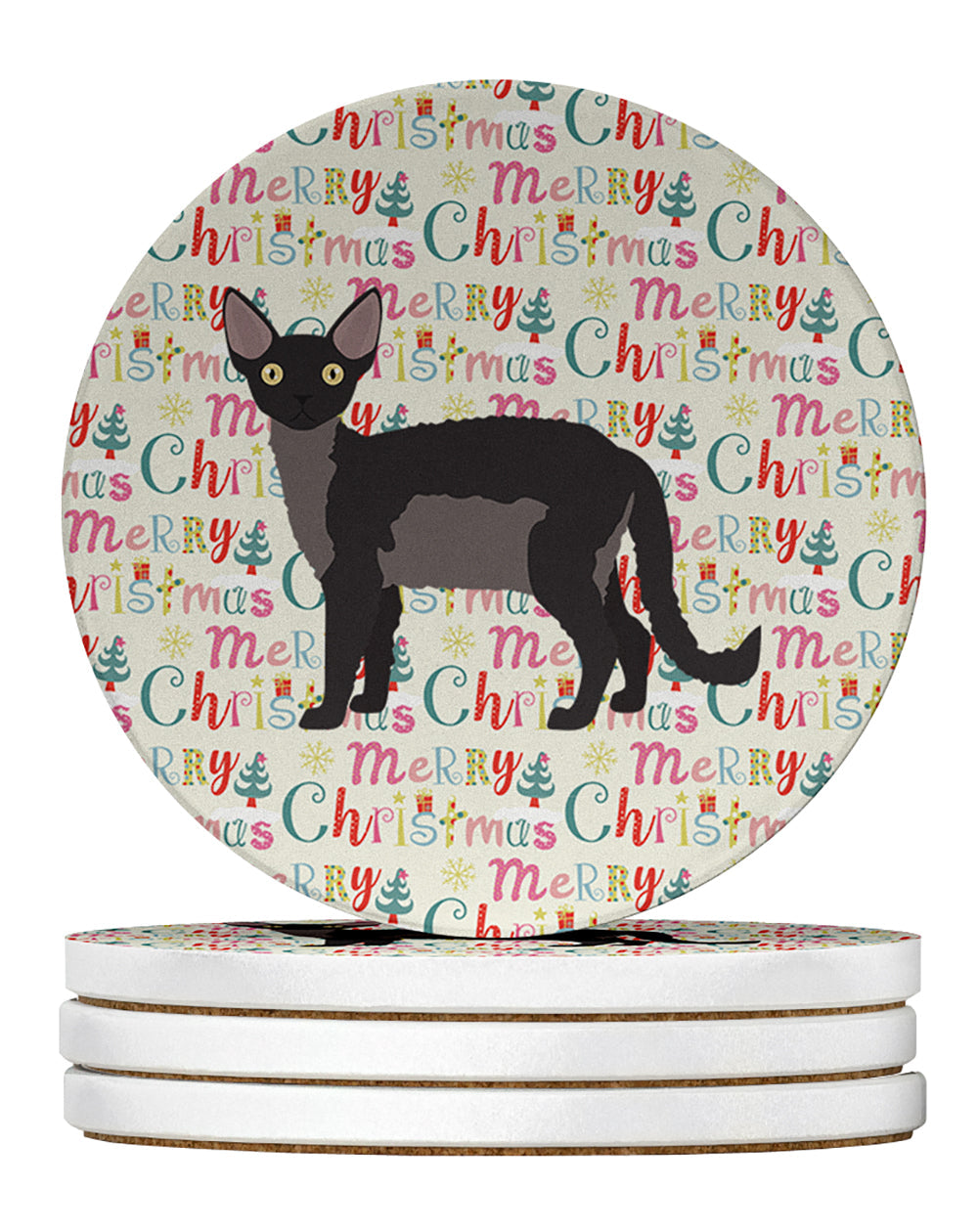 Devon Rex Cat Christmas Large Sandstone Coasters Pack of 4