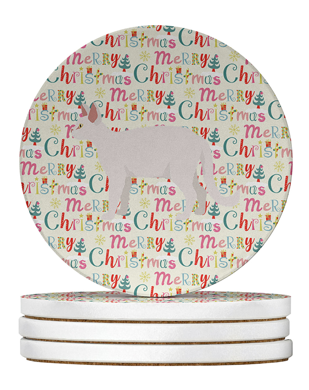 White Devon Rex Cat Christmas Large Sandstone Coasters Pack of 4