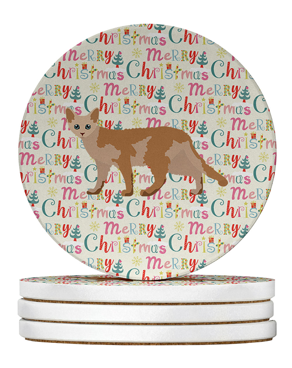 Devon Rex #3 Cat Christmas Large Sandstone Coasters Pack of 4